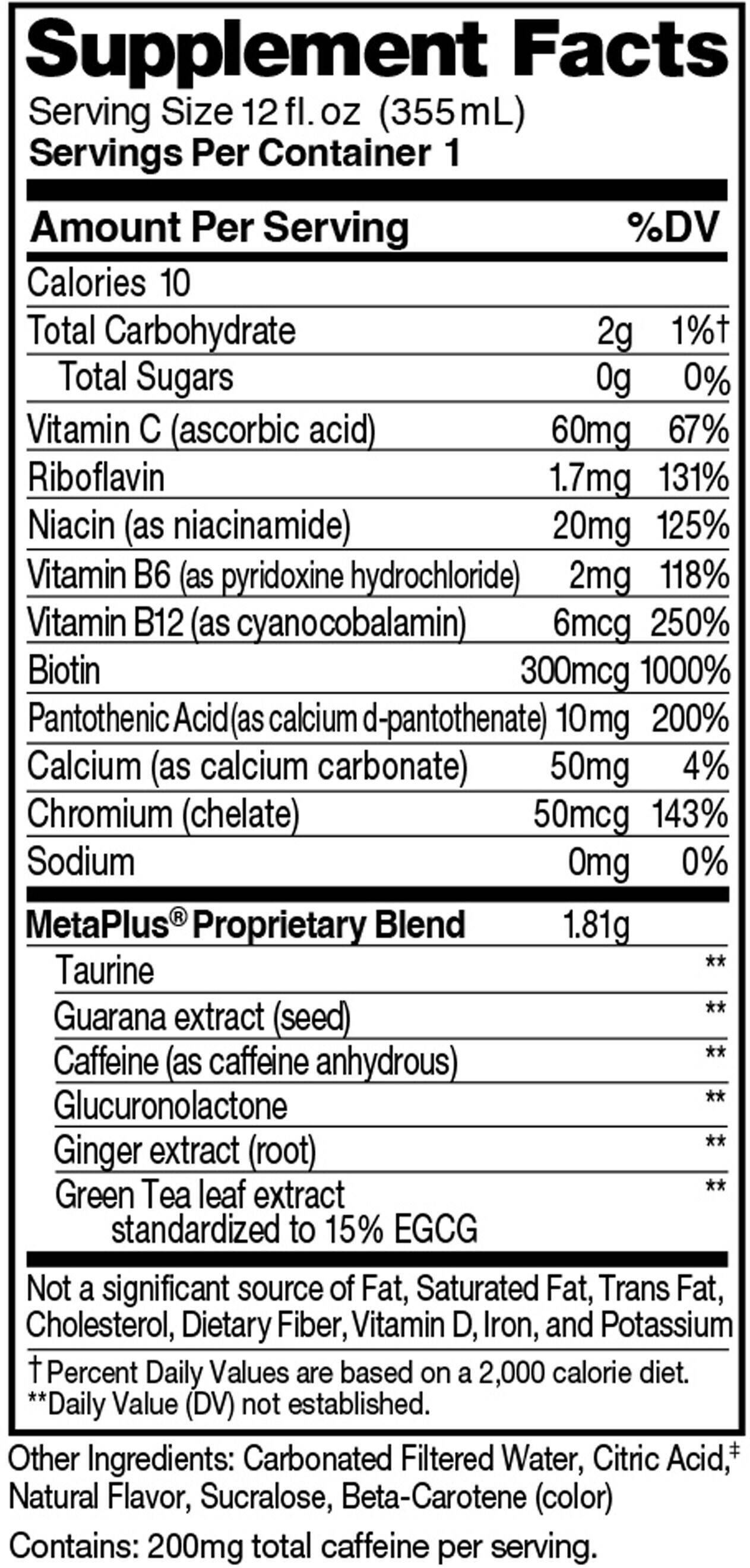Image describing nutrition information for product CELSIUS Sparkling Arctic Vibe