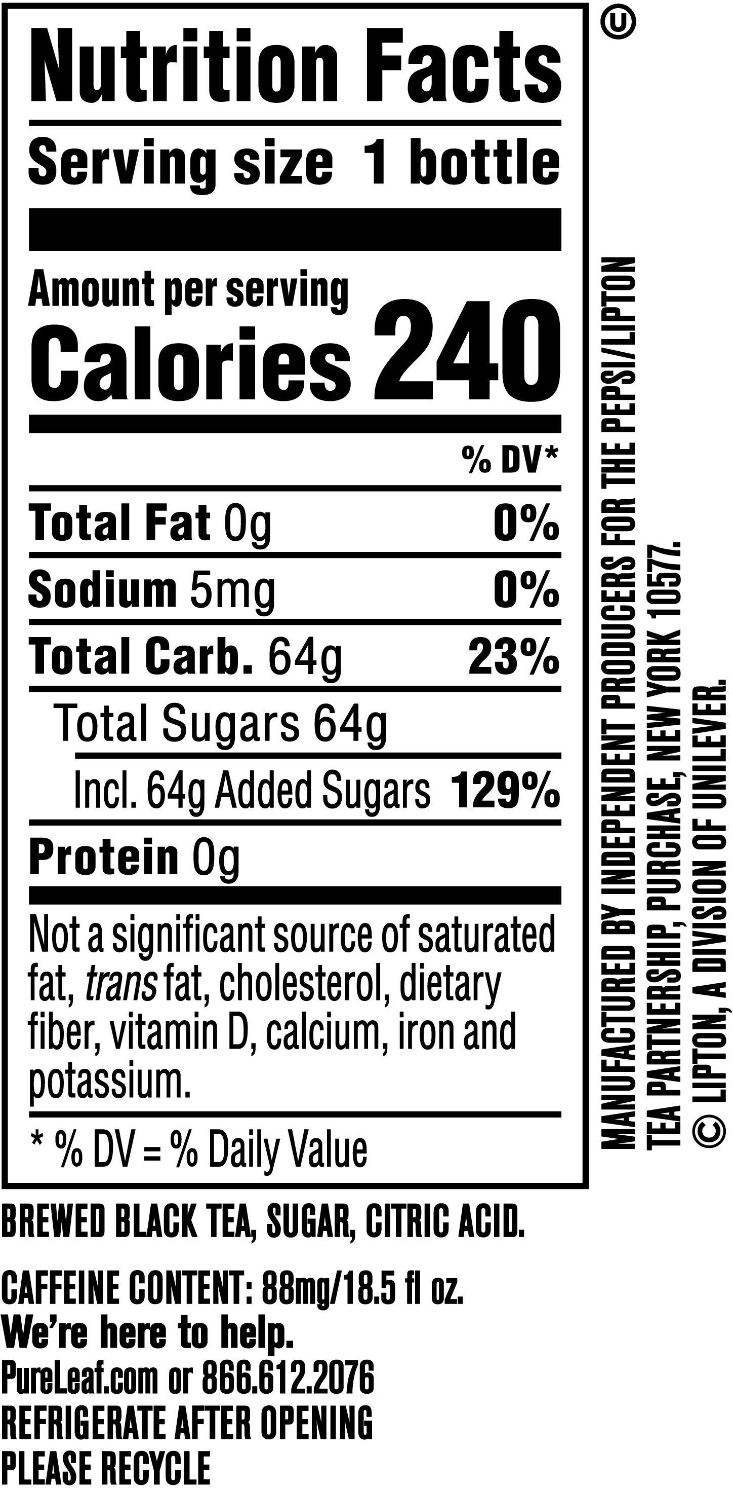 Image describing nutrition information for product Pure Leaf Extra Sweet Tea