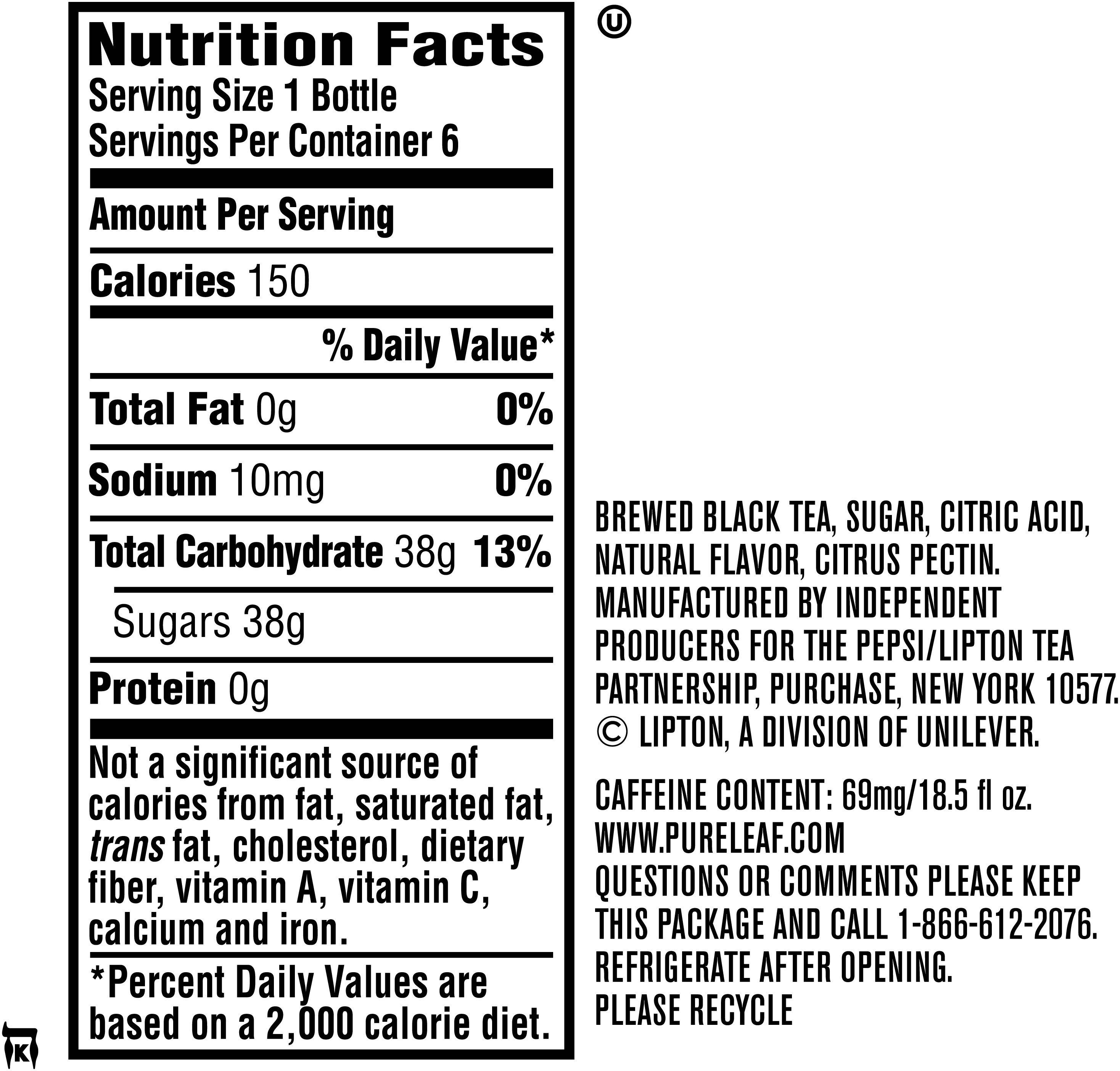 Image describing nutrition information for product Pure Leaf Lemon