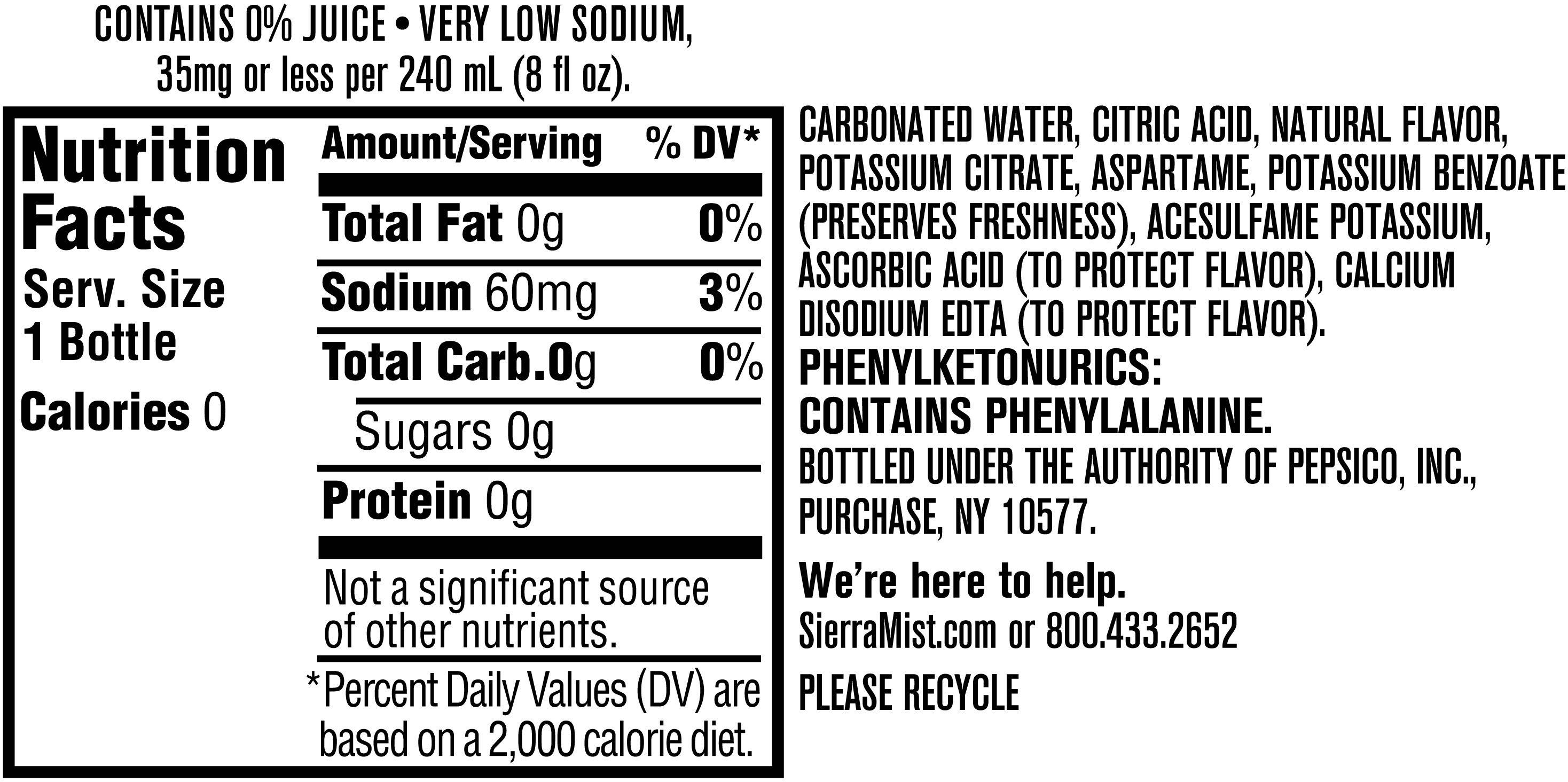 Image describing nutrition information for product Sierra Mist Zero Sugar