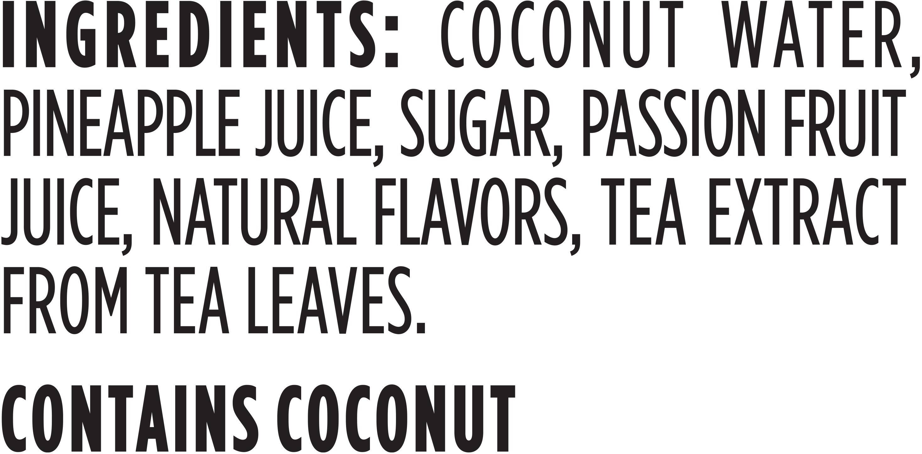 Image describing nutrition information for product O.N.E. Coconut Water With Tea Tropical Colada